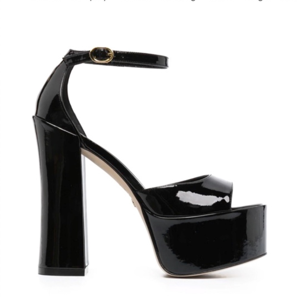 Stuart Weitzman SkyHigh 145 Platform Sandal Black Patent size 8